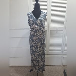 Floral Blue and Cream Maxi Dress Size XL